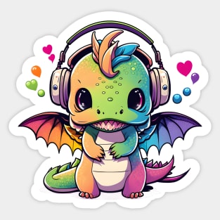 Baby Dragon Wearing Headphones Sticker